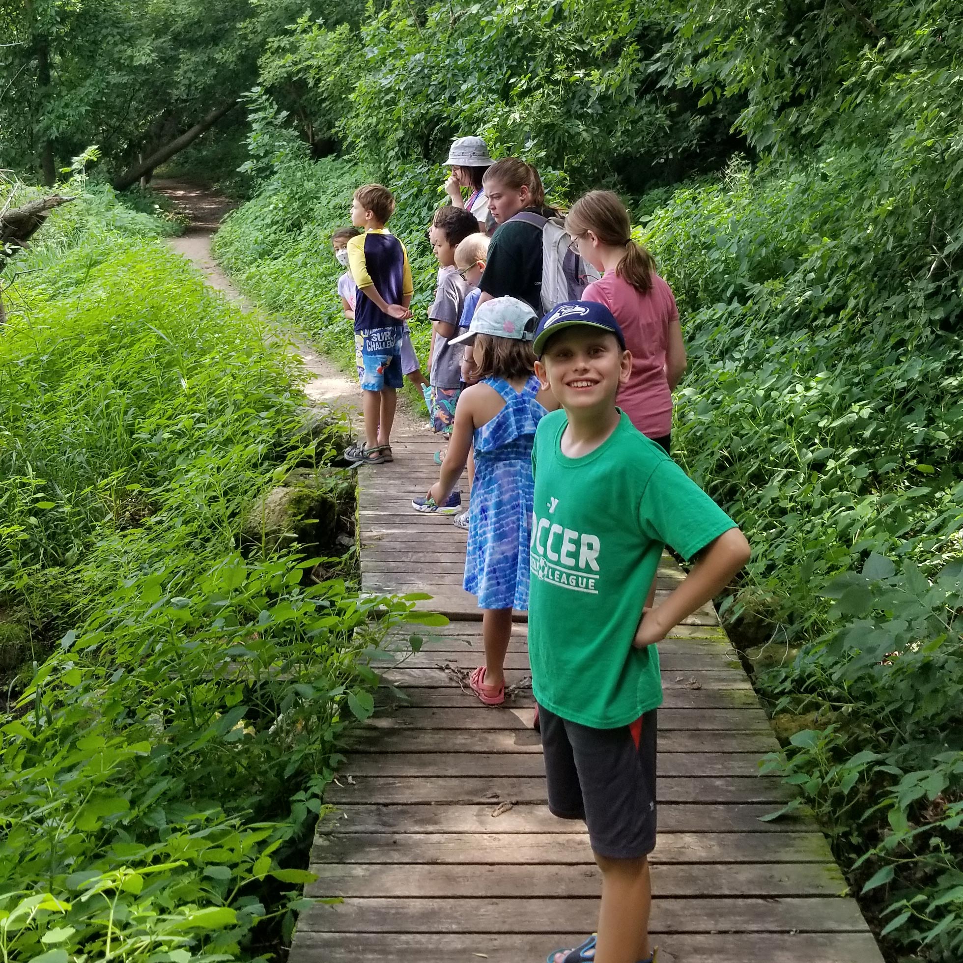 kids on a bog walk