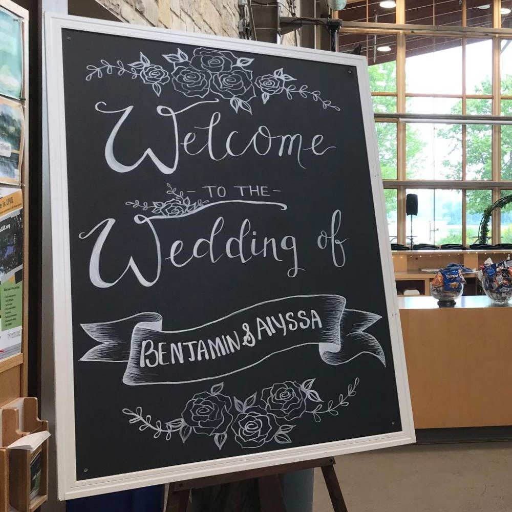 wedding welcome sign at nature place