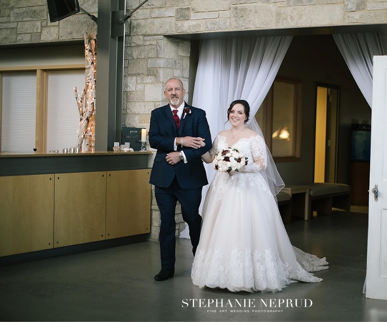 bride and groom entering room