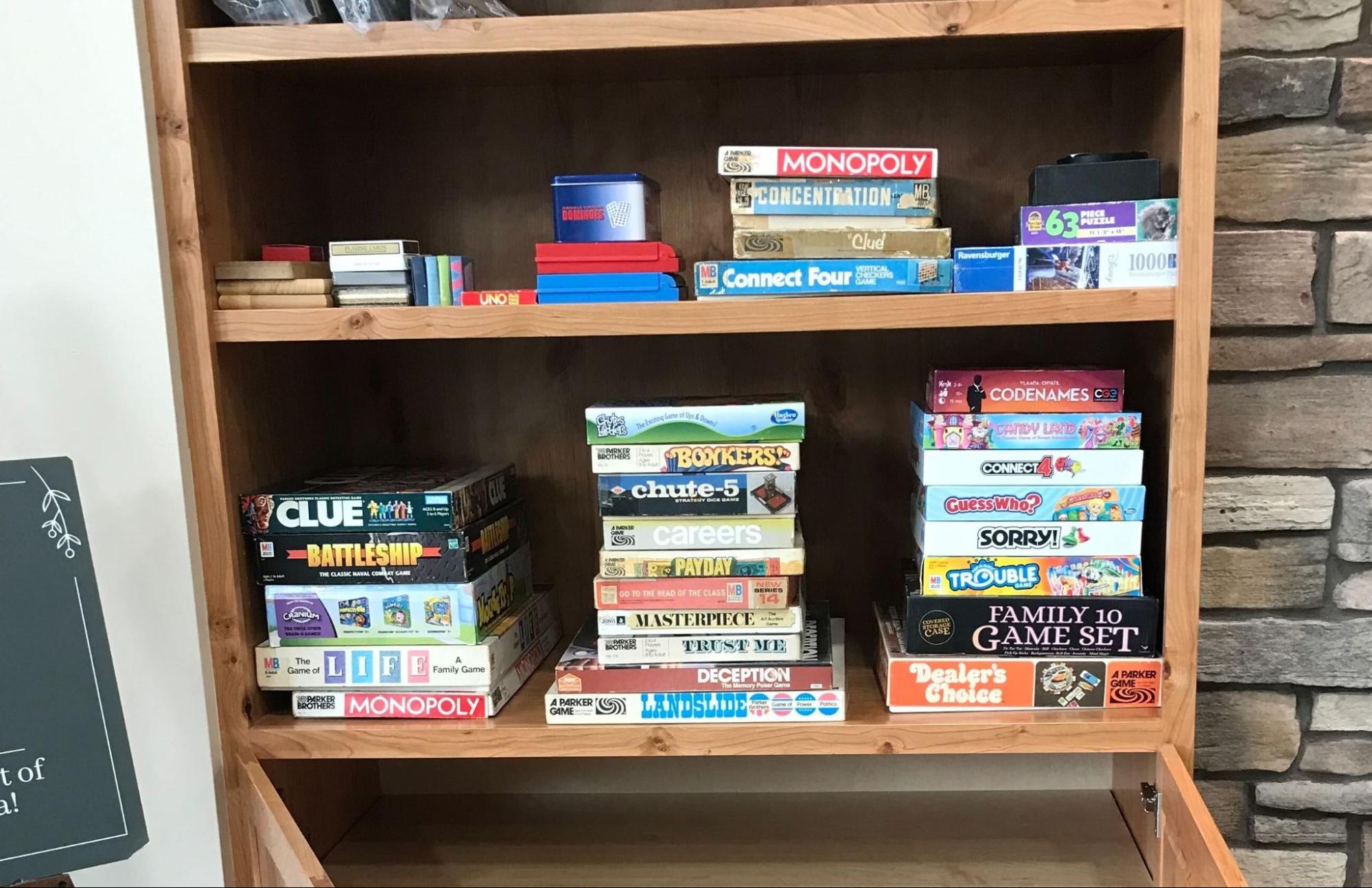 Shelves with board games